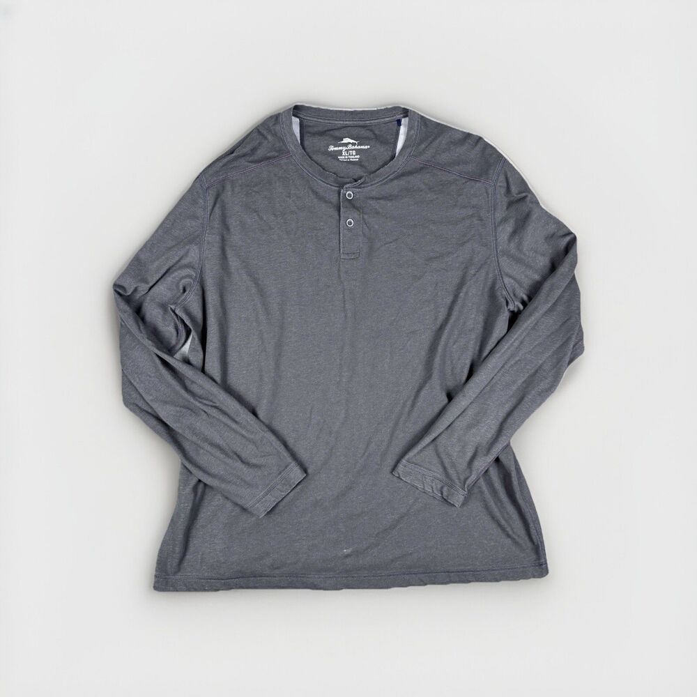 Tommy Bahama Shirt Mens XL Long Sleeve Lightweight Henley Crew Neck Button Gray